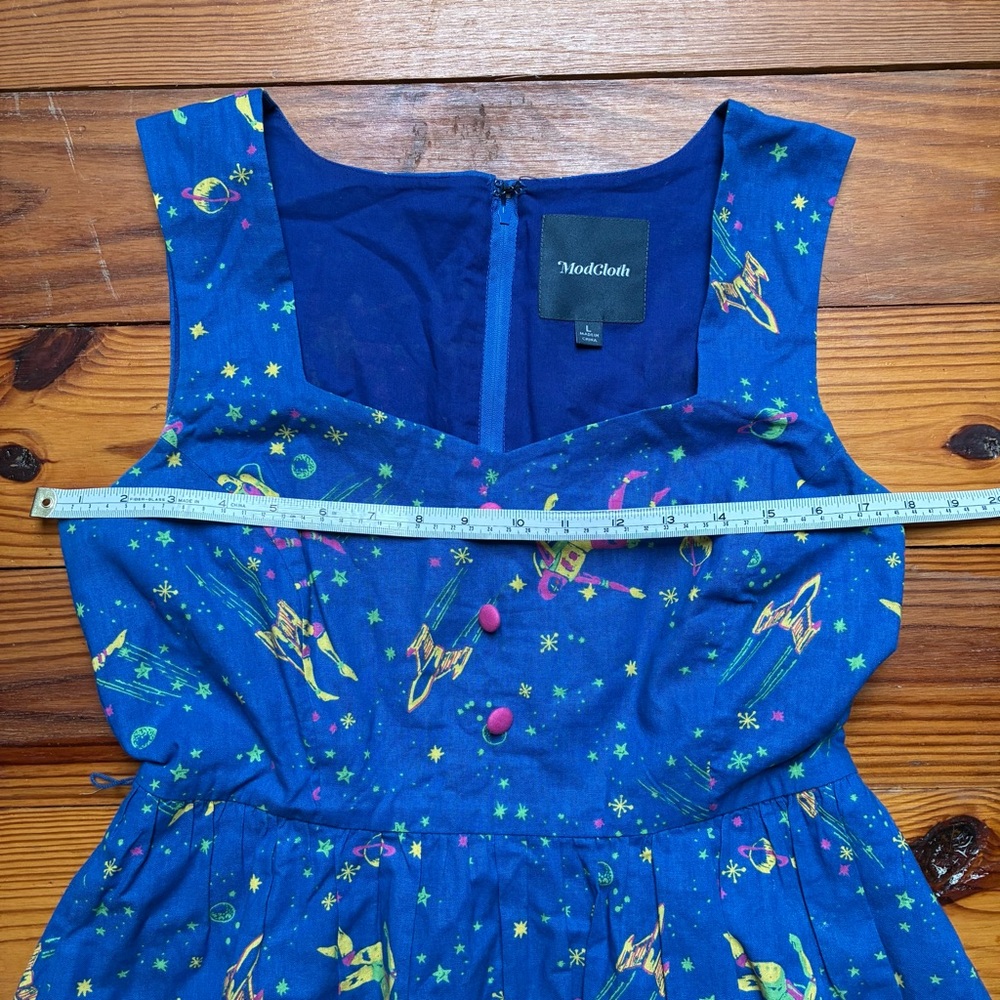 ModCloth Blue Fit and Flare Space Astronaut Dress, EUC, L - Picture 7 of 14